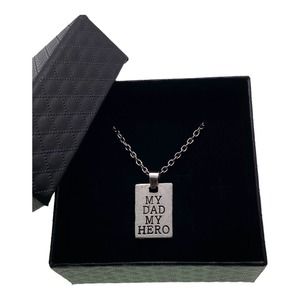 Silver My Dad My Hero Dog Tag Necklace Fathers Day Gift for Him, Mens Jewelry